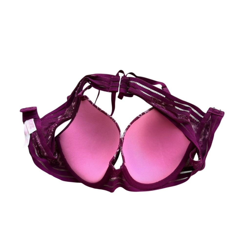 Victoria's Secret PINK 32D Purple & Pink Floral Lace Lightly Lined Racerback Bra - Picture 3 of 16